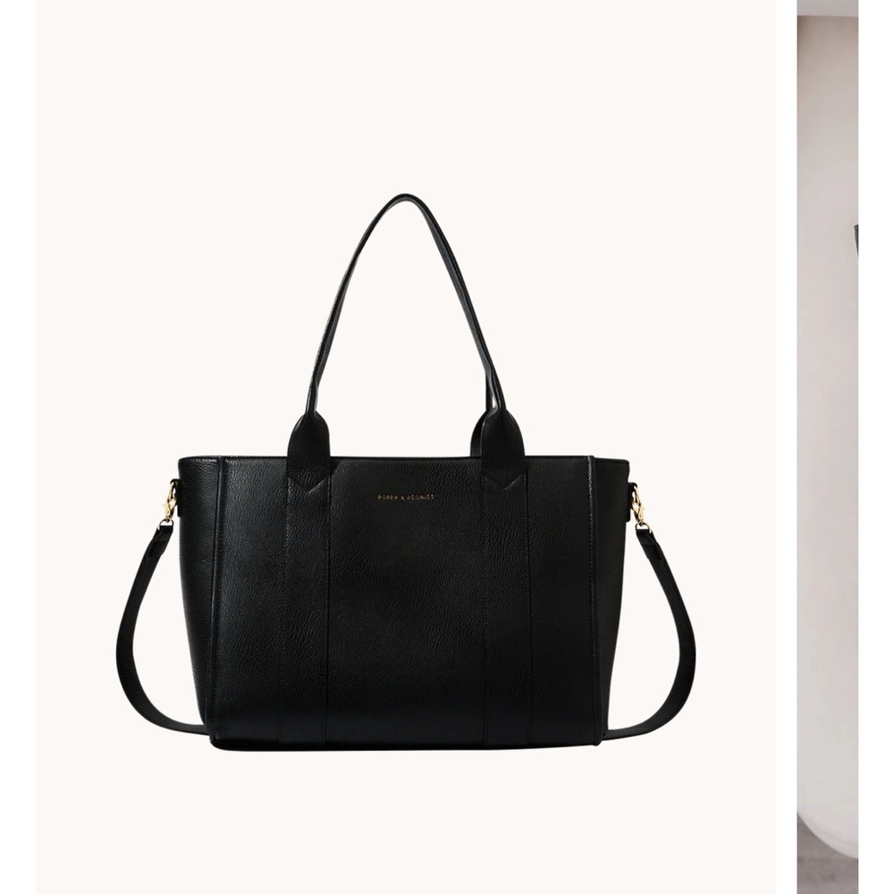 Poppy & Peonies 
Black Leather Tote Bag
Brand new, never used